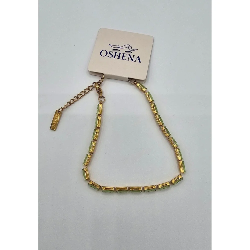 Oshena Radiance Tennis Bracelet Womens OS Green Baguette Crystal Gold MSRP $88